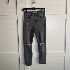 Topshop Moto Jamie Jeans W28 L30 Stretch Charcoal Wash Ripped Knee